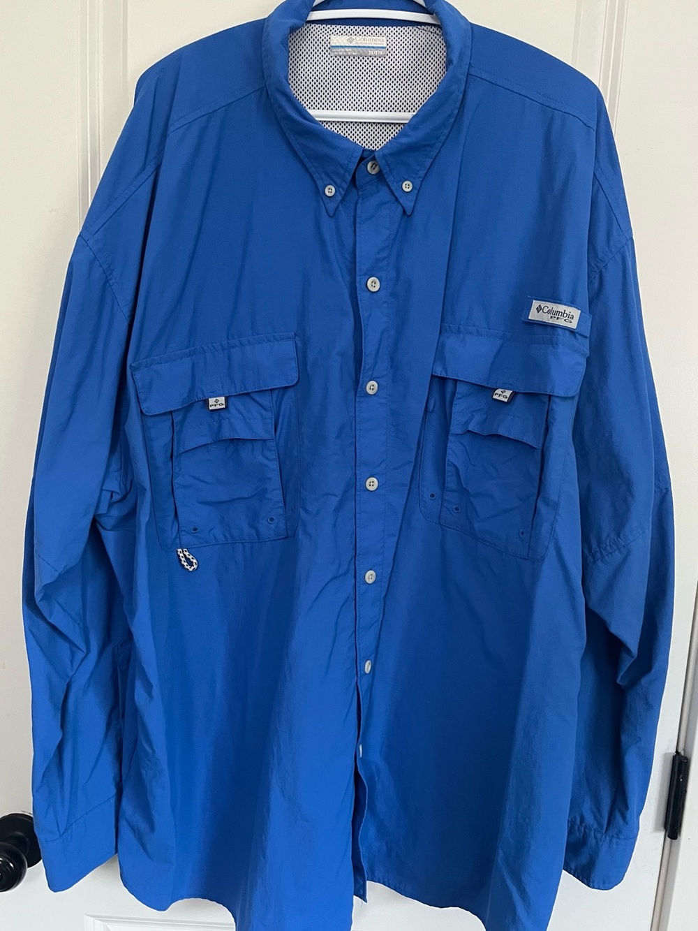 Two Columbia Men's PFG Royal Blue and Grey Lightweight Fishing Shirts Size 3X